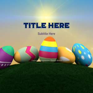 Easter Egg Hunt PowerPoint - slide features colorful Easter eggs sitting on green grass against a morning sky