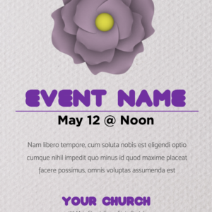Celebrating Mom Flyer - poster template features a purple flower and placeholders for text