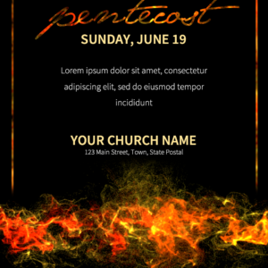 Pentecost Energy Flyer. Poster template features fire and flame.