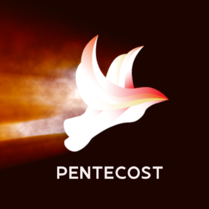Pentecost Church Welcome Video. A stylized image of a dove with a stream of fiery colors behind.
