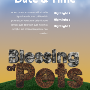 Blessing of Pets Flyer. Poster template features the words "Blessing of Pets" with letters covered in animal fur.
