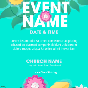 Summer Flowers Flyer. Poster template features a burst of colorful flowers.