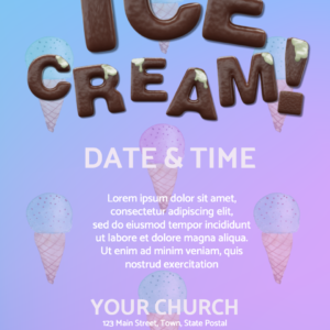 Summer Ice Cream Flyer. Poster template features the words "Ice Cream" spelled from letters made of ice cream.