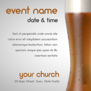 Beer & Bible Flyer. Poster template features a tall glass of beer.