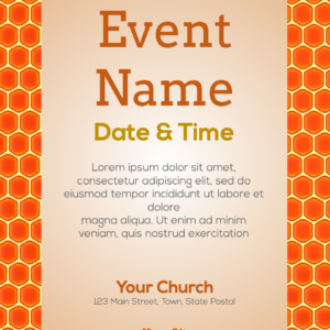 Honey Flyer. Poster template features honeycomb filled with sweet golden honey.