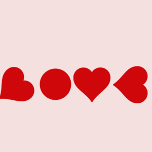 Love Video. 4 red hearts tilt to spell the word "Love."