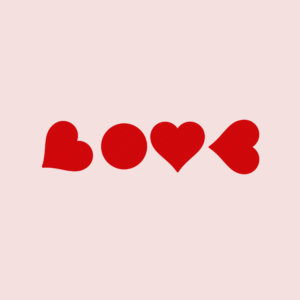 Love Social Media. Social media templates feature 4 red hearts tilted to spell the word "love."