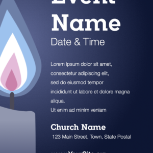 Advent Worship Greeting Flyer.. Poster template features an Advent candle against a dark blue background.