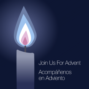 Advent Worship Greeting Social Media. Social media template features an Advent candle against a dark blue background.