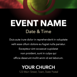 Red Gold Green Flyer. Poster template features flowing cloth of red, gold and green to celebrate Black History Month