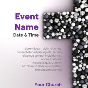 Ash Wednesday Cross Reveal Flyer. Poster features a cross formed from many spheres of dust and ash.