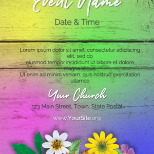 Festive Spring Flyer. Poster template features colorful spring flowers welcome everyone.