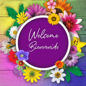Festive Spring Social Media. Social media template features colorful spring flowers welcome everyone.