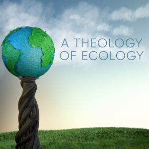 Theology Of Ecology Social Media. Image features a live Earth growing from a tree trunk.
