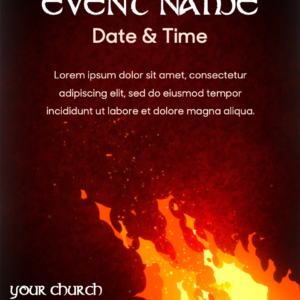 Spirit of Pentecost Flyer. Poster features stylized flames to celebrate Pentecost Sunday.