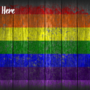 Rustic Pride PowerPoint. Rainbow flag celebrates LGBT Pride against a rustic wood background.