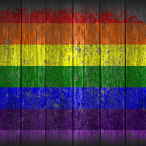 Rustic Pride Graphics. Rainbow flag celebrates LGBT Pride against a rustic wood background.