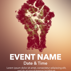 Peace Symbol: Progress 2 Flyer. Flyer template features black power fist formed from a series of peace symbols.