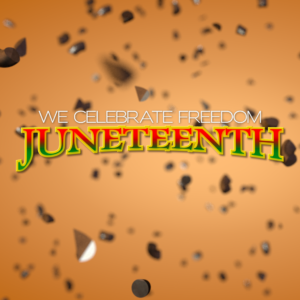 Juneteenth Freedom Social Media. Slide features metal chains that shatter to celebrate freedom from slavery.