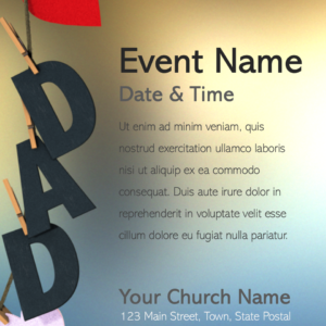 Fathers Day Clothes Pins Flyer. Letters hanging with clothes pins on a clothes line spell out our love for fathers.