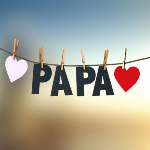 Fathers Day Clothes Pins Social Media. Letters hanging with clothes pins on a clothes line spell out our love for fathers.
