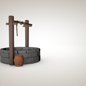 Woman At The Well Graphics. Image features the text "The Woman at the Well" with the O being made from a water well.
