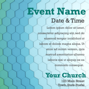 Extraordinary Flyer. Geometric shapes in shades of green and blue welcome everyone.