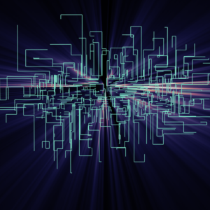 Connections Graphics. Image features a futuristic grid of connections.