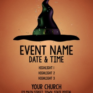 Halloween Witch Hat Flyer. Our witch's hat is perfect for your Halloween events.