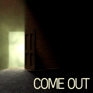 Closet (Coming Out) Social Media. Image shows a dark room with a closet opening to expose bright, friendly light.