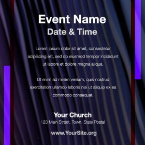 Advent Welcome To Church Flyer. Poster template features waves of fabric in purples, blues and white.