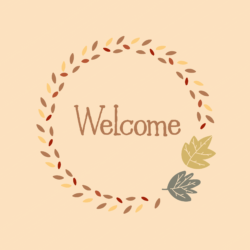 Fall Colonial Wreath Social Media. Image features a circular wreath of Fall leaves