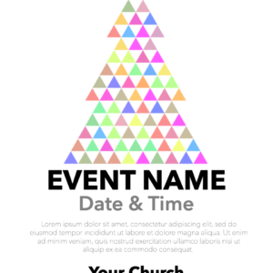 Christmas Tree Triangles Flyer. Image features a colorful Christmas tree formed by many triangles.