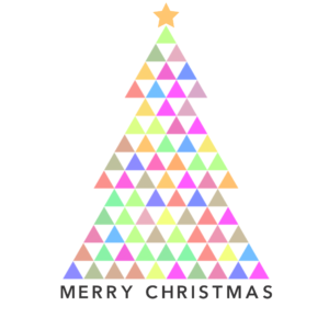 Christmas Tree Triangles Social Media. Image features a colorful Christmas tree formed by many triangles.