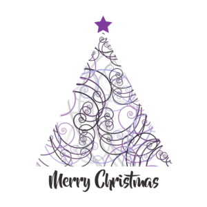 Curly Christmas Tree Social Media. Christmas Tree formed by fun curls in purples and grays.