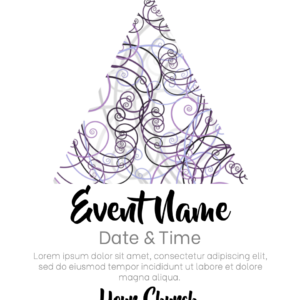 Curly Christmas Tree Flyer. Christmas Tree formed by fun curls in purples and grays.