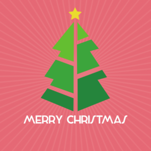 Christmas Tree Frames Social Media. Christmas tree is formed out of green geometric shapes.