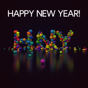 Happy New Year Social Media. Colorful blocks form the letters to wish everyone a happy new year!