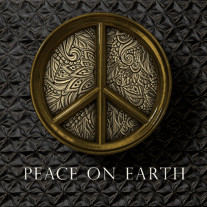 Peace On Earth Social Media. A peace symbol made out of gold sits against a luxurious backdrop.