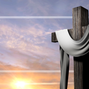 Easter Sky Graphics . A cross draped in white cloth against a morning sky.