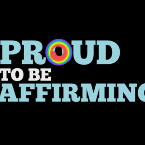 Affirming Church Video. A spiral of circles in rainbow colors.