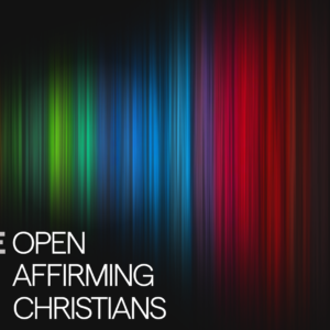 Affirming Church Welcome Videos. Streaks of light in a rainbow of colors against a dark background.