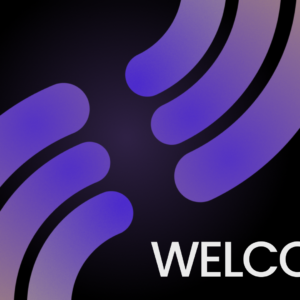 Joyful Welcome Videos. Curved lines filled with purple and orange gradients against a dark background.