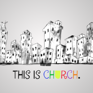 This Is Church Videos. Cartoonish city buildings set against a light grey background.