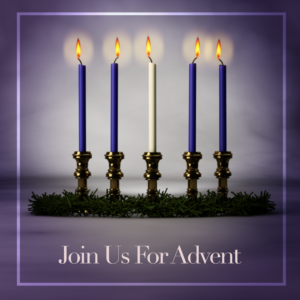 Advent 2021 Social Media. A set of 5 lit candles for Advent.