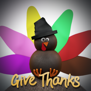 Thanksgiving Turkey Cartoon Social Media. Cartoon turkey wearing a Pilgrim hat for Thanksgiving.