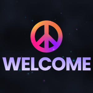 Glitchy Peace Social Media. Colorful peace symbol against a starry background.