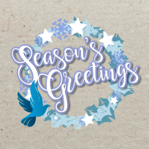 Modern Christmas Wreath Social Media. Modern Christmas wreath features holly, stars and a blue dove.