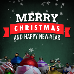 Christmas Ornaments Social Media. Colorful Christmas ornaments set against a snowy background.