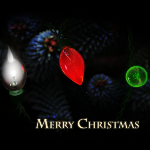 Christmas Lights Social Media. Lights twinkle on a Christmas Tree at night.